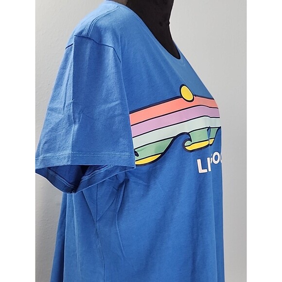 New Life is Good Retro Wave Stripe XLarge Women's Blue SS Crusher Lite Tee - Picture 6 of 14